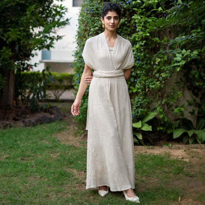 Undyed Crinkled Cotton Flax Boho Infinity Drape Gown with Matching Tube 44" / Custom Height (Free) Undyed Crinkled Cotton Flax Boho Infinity Drape Gown with Matching Tube 44" / Custom Height (Free)