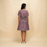 Back View of a Model wearing Vintage Plum 100% Cotton Khadi Blouson Dress