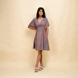 Front View of a Model wearing Vintage Plum 100% Cotton Khadi Blouson Dress