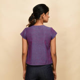 Back View of a Model wearing Violet 100% Cotton Khadi Asymmetrical Crop Top