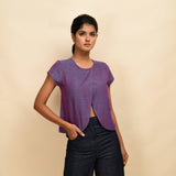 Front View of a Model wearing Violet 100% Cotton Khadi Asymmetrical Crop Top