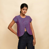 Front View of a Model wearing Violet 100% Cotton Khadi Asymmetrical Crop Top