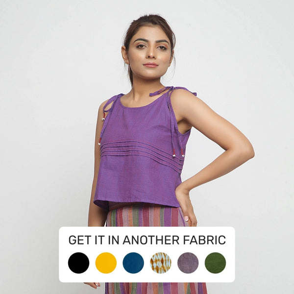 Left View of a Model wearing Violet Mangalgiri Cotton Solid Camisole Top