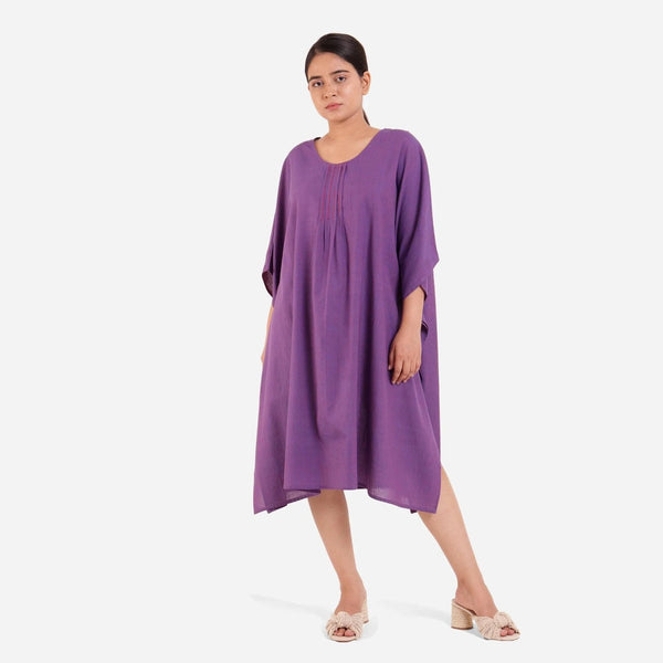 Front View of a Model wearing Violet Anti-Fit Flowy Cotton Kaftan