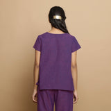 Back View of a Model wearing Handspun Violet Cotton Straight Top