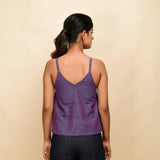 Back View of a Model wearing Violet 100% Cotton Round Neck Spaghetti Top