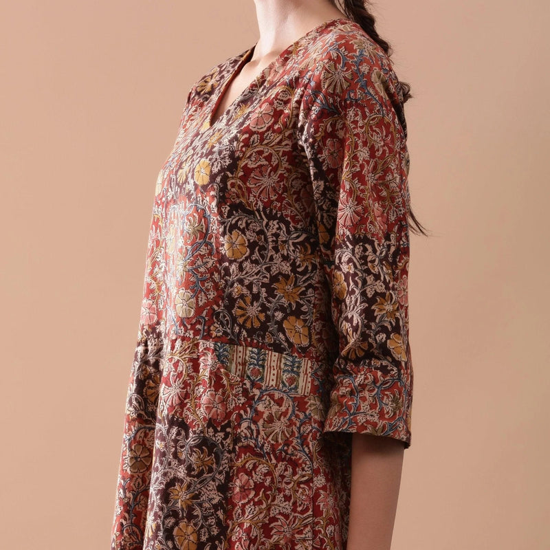 Buy Warm Block Printed Muddy Red Cotton Midi Dress Online at SeamsFriendly Buy Warm Block Printed Muddy Red Cotton Midi Dress Online at SeamsFriendly