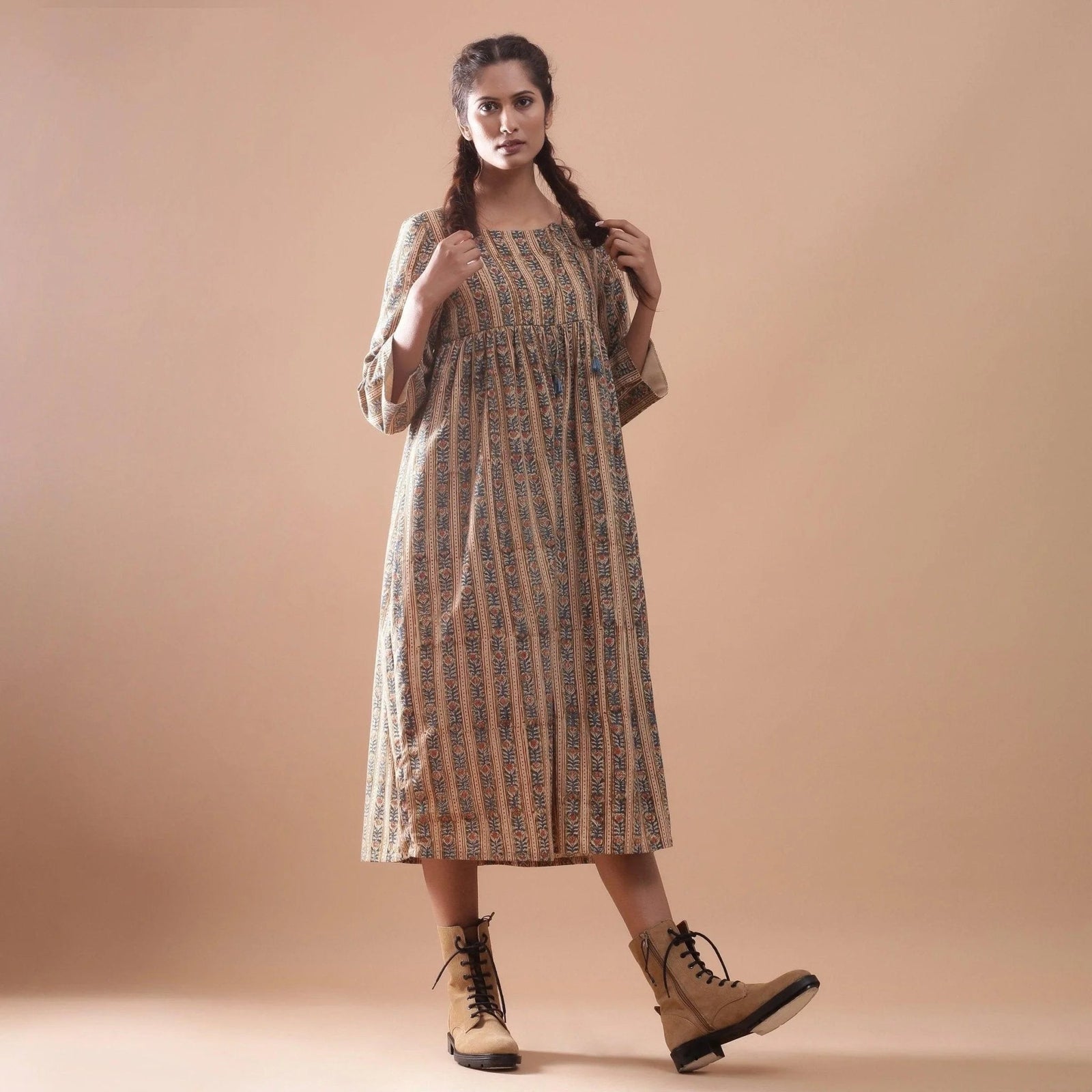 kalamkari midi dress Warm Kalamkari Block Printed Cotton Midi Dress