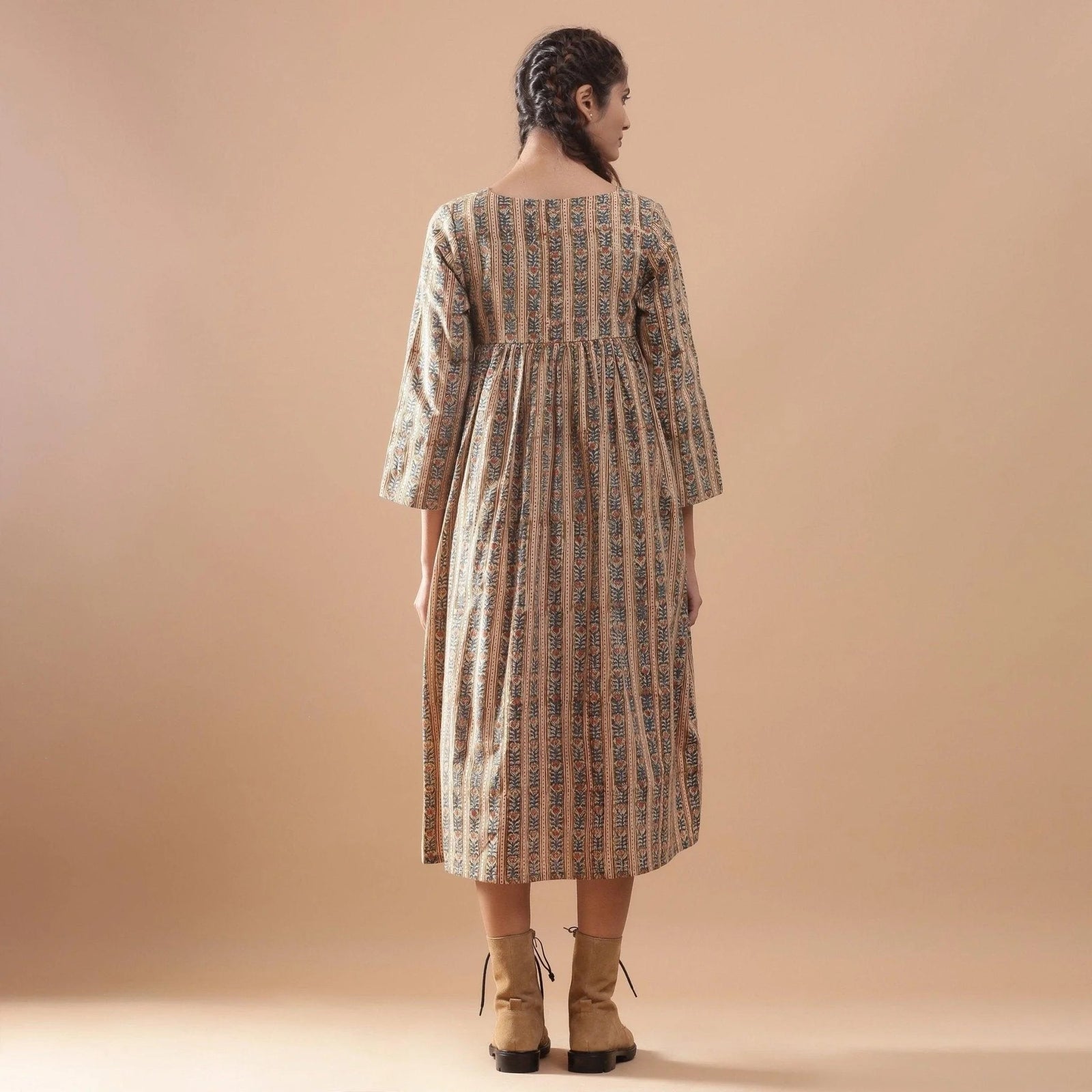 Warm Kalamkari Block Printed Cotton Midi Dress Warm Kalamkari Block Printed Cotton Midi Dress