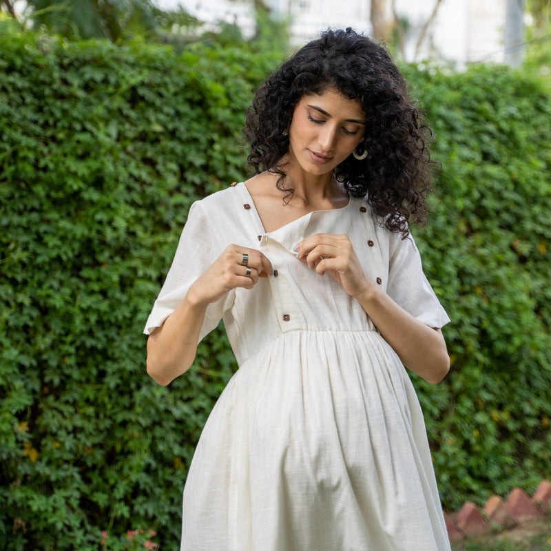 White 100% Cotton Button-Down Knee Length Pre and Post Maternity Dress 40" / Tall (5'7" and above) White 100% Cotton Button-Down Knee Length Pre and Post Maternity Dress 40" / Tall (5'7" and above)