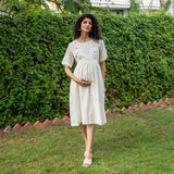 White 100% Cotton Button-Down Knee Length Pre and Post Maternity Dress