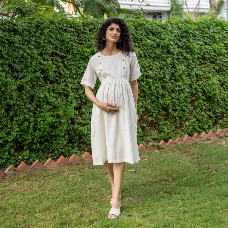 White 100% Cotton Button-Down Knee Length Pre and Post Maternity Dress 48" / Regular (5'2" - 5'6") White 100% Cotton Button-Down Knee Length Pre and Post Maternity Dress 48" / Regular (5'2" - 5'6")