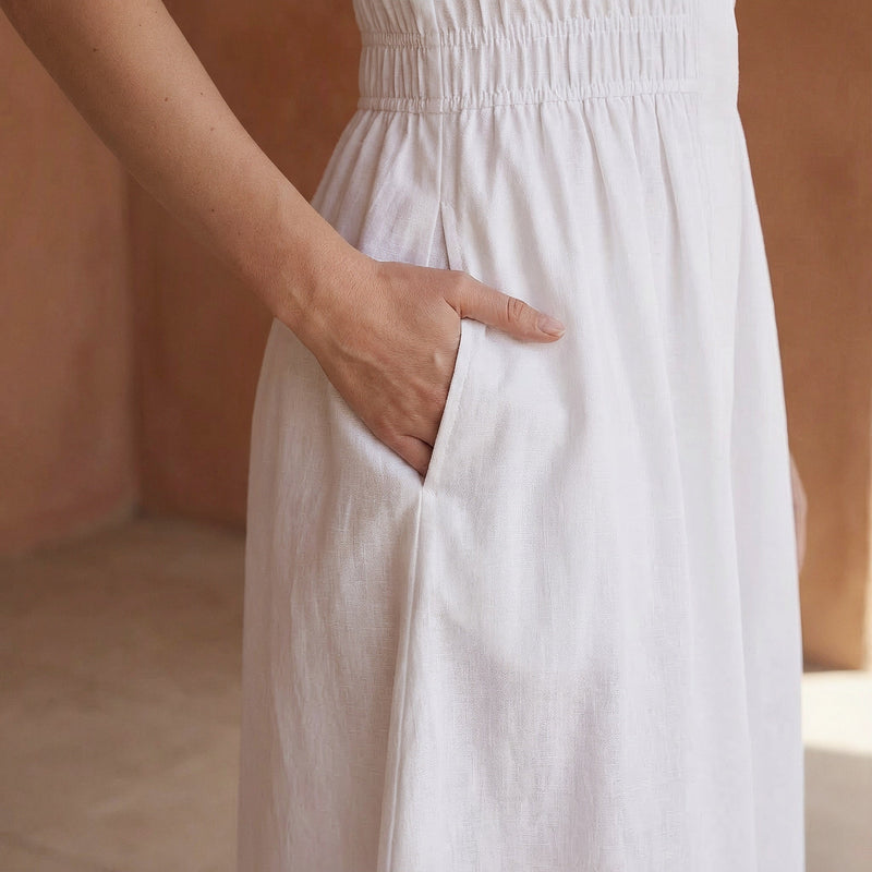 White 100% Cotton Button-Down Midi Shirt Dress 42