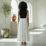 White 100% Cotton Elasticated Maxi Tier Skirt