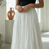 White 100% Cotton Elasticated Maxi Tier Skirt