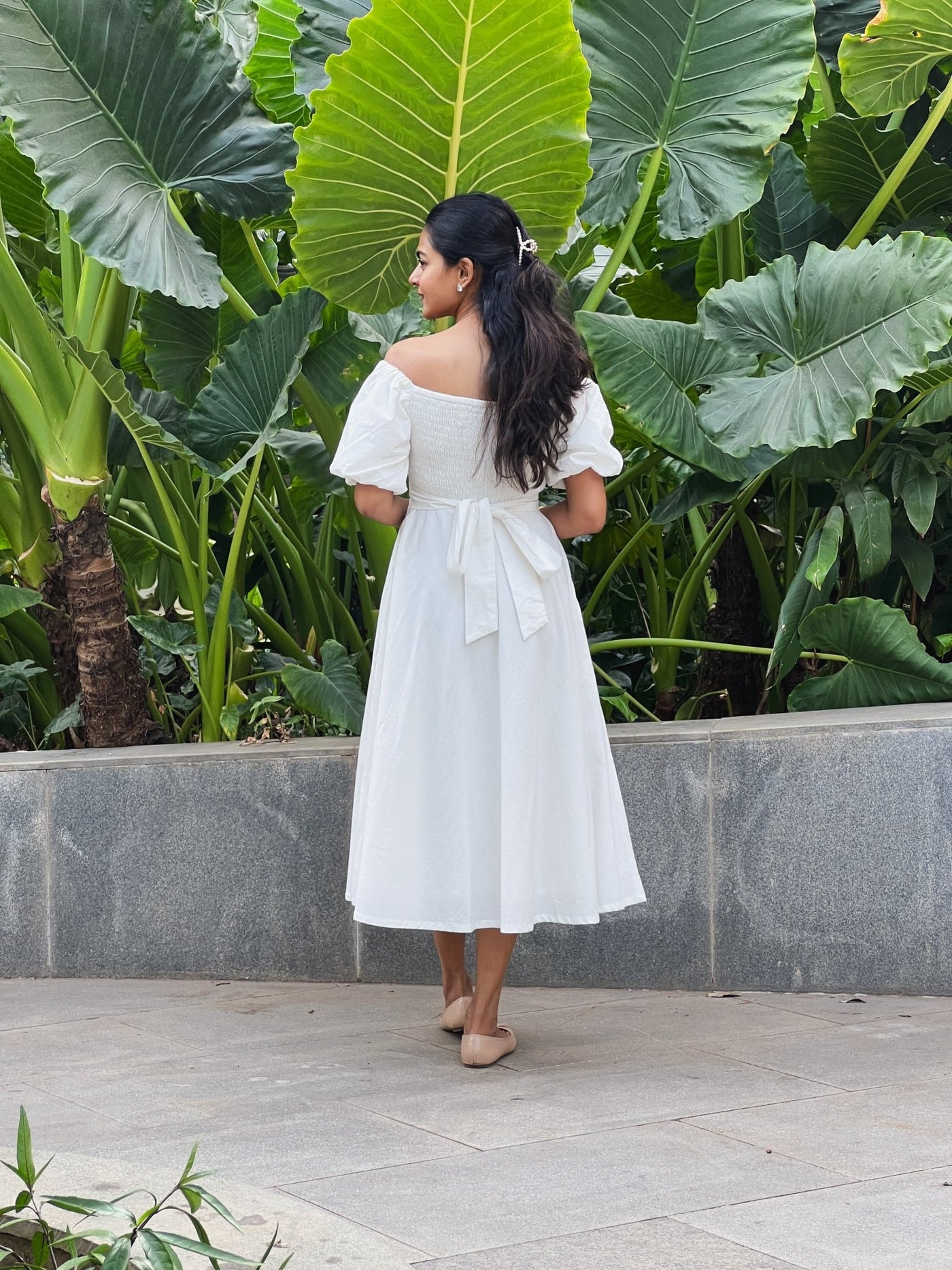 White 100% Cotton Midi Off-Shoulder Dress 54