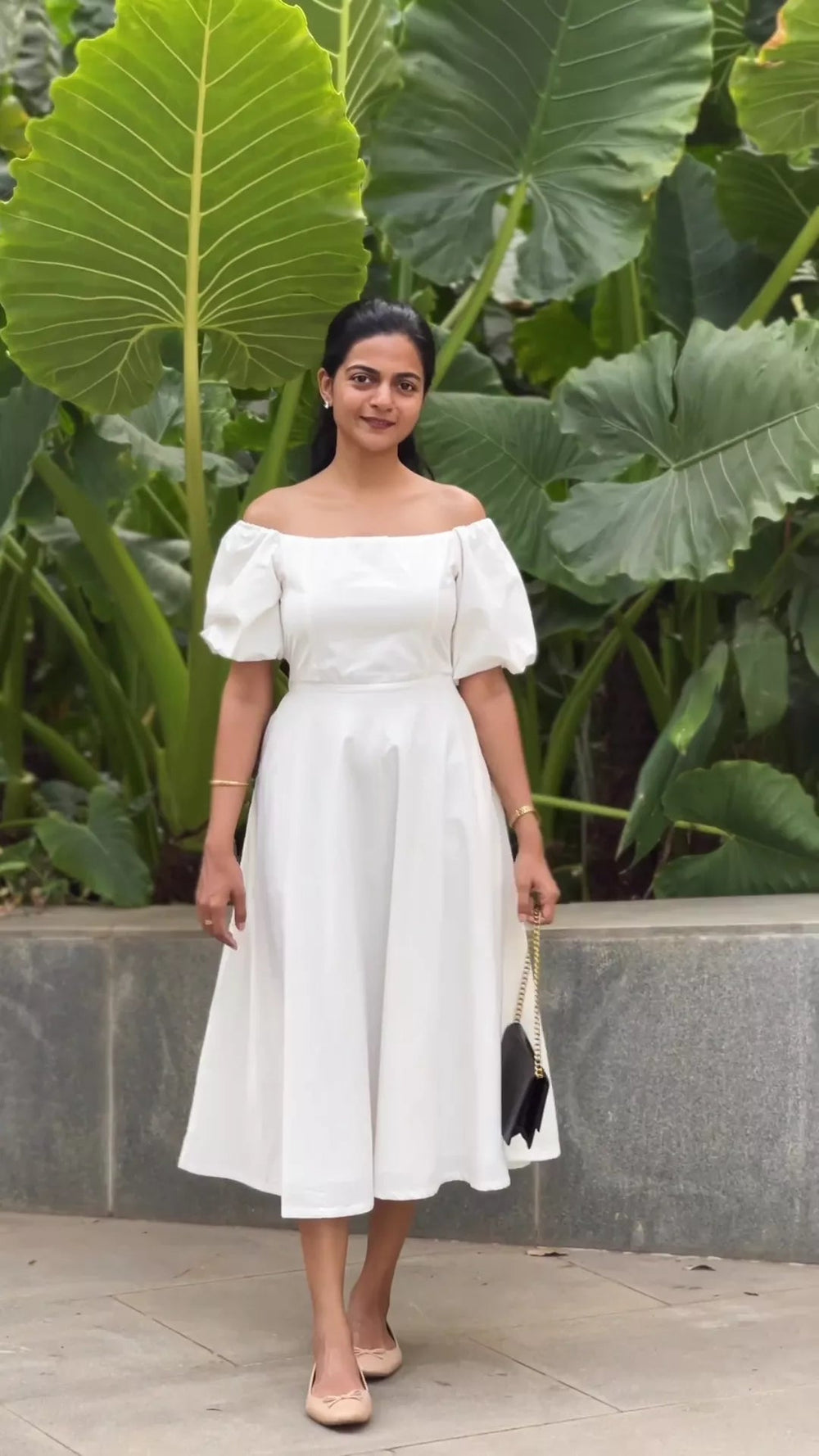 White 100% Cotton Midi Off-Shoulder Dress 54