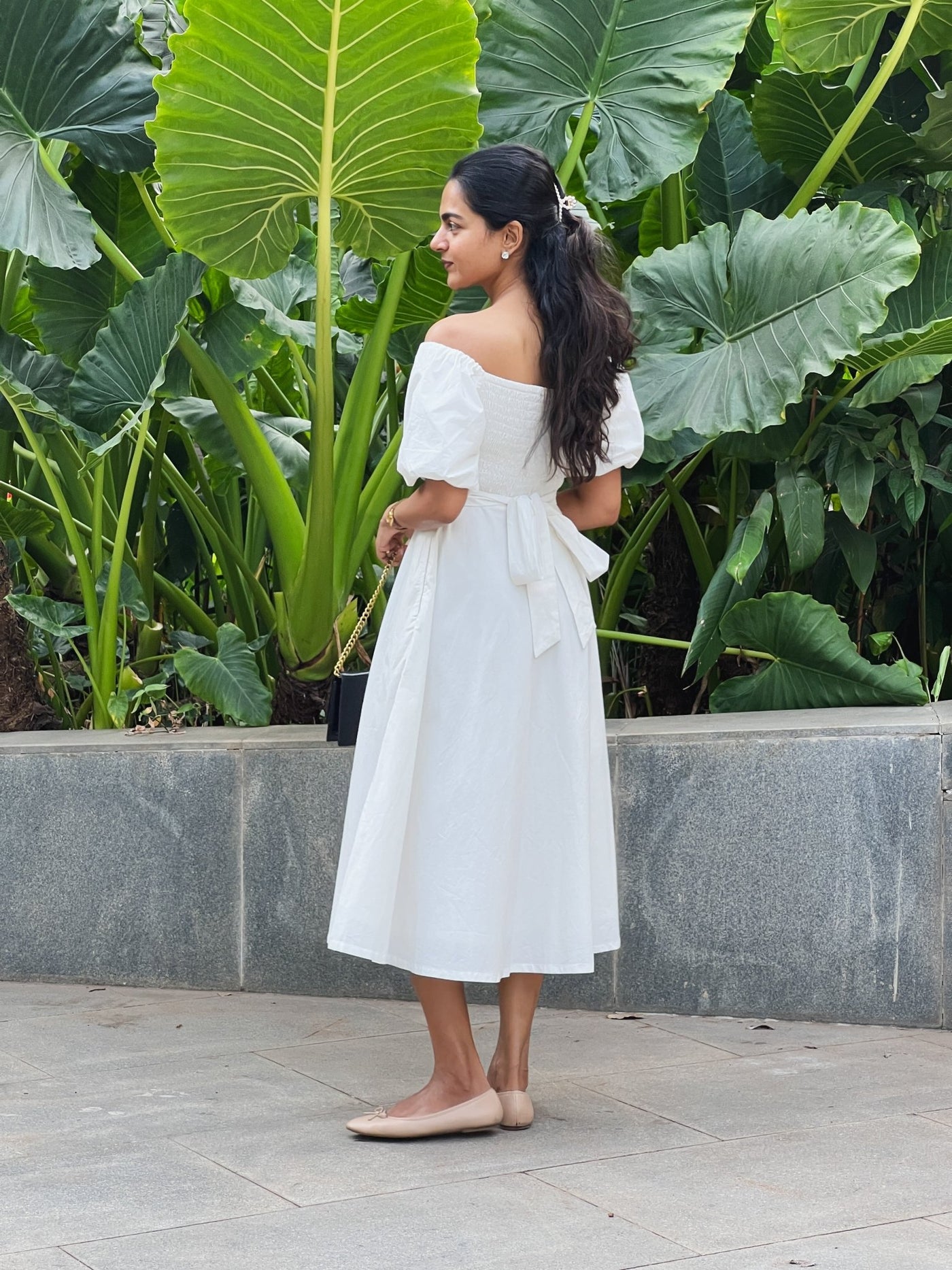 girls denim dress White 100% Cotton Midi Off-Shoulder Dress 54
