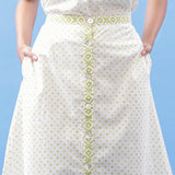 Front Detail of a Model wearing Hand Block Printed Tic-Tac-Toe A-Line Skirt