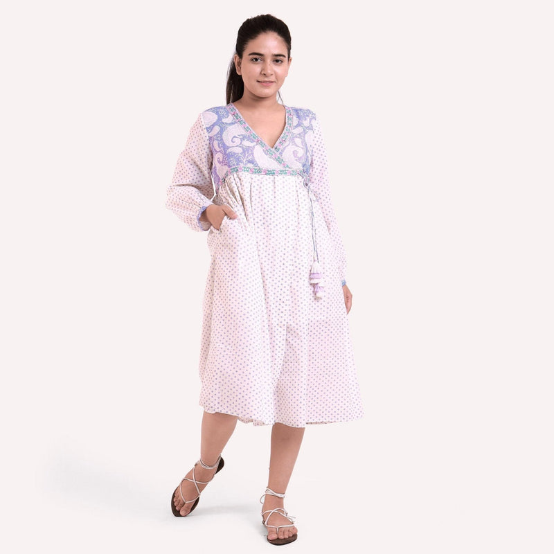 Front View of a Model wearing Block Printed Cotton Flared Dress