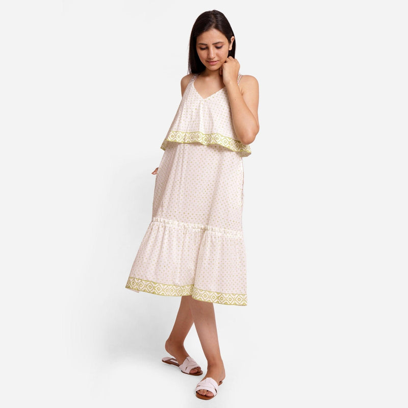 White Block Printed Cotton Midi Slip Dress 30