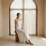 White Cotton Ankle Length Flared Sundress