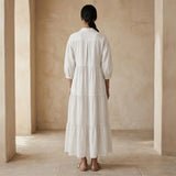 White Cotton Deep-V Maxi Tier Dress