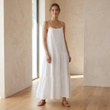 White Cotton Drop-Waist Camisole Maxi Tier Dress
