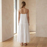 White Cotton Drop-Waist Camisole Maxi Tier Dress
