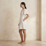 White Cotton Elasticated Short Tier Dress