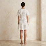 White Cotton Elasticated Short Tier Dress