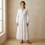 White Cotton Fit and Flare Maxi Tier Dress
