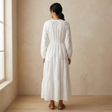 White Cotton Fit and Flare Maxi Tier Dress