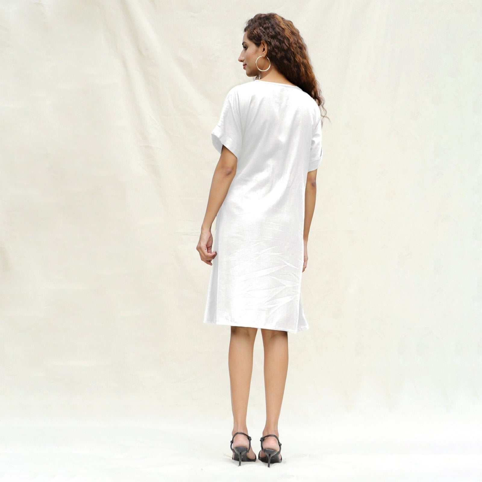 White Cotton Flax A-Line Knee Length Wrap Dress 30" / Regular (5'2" - 5'6") White Cotton Flax A-Line Knee Length Wrap Dress 30" / Regular (5'2" - 5'6")