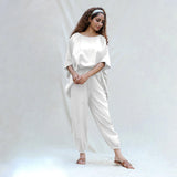 White Cotton Flax Boat Neck Short Kaftan Top