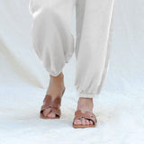 White Cotton Flax High-Rise Elasticated Jogger Pant