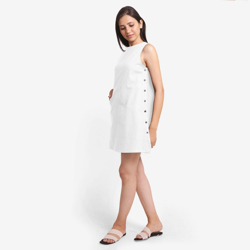 White Cotton Flax Sleeveless A-Line Mini Dress 38" / Tall (5'7" and above) White Cotton Flax Sleeveless A-Line Mini Dress 38" / Tall (5'7" and above)