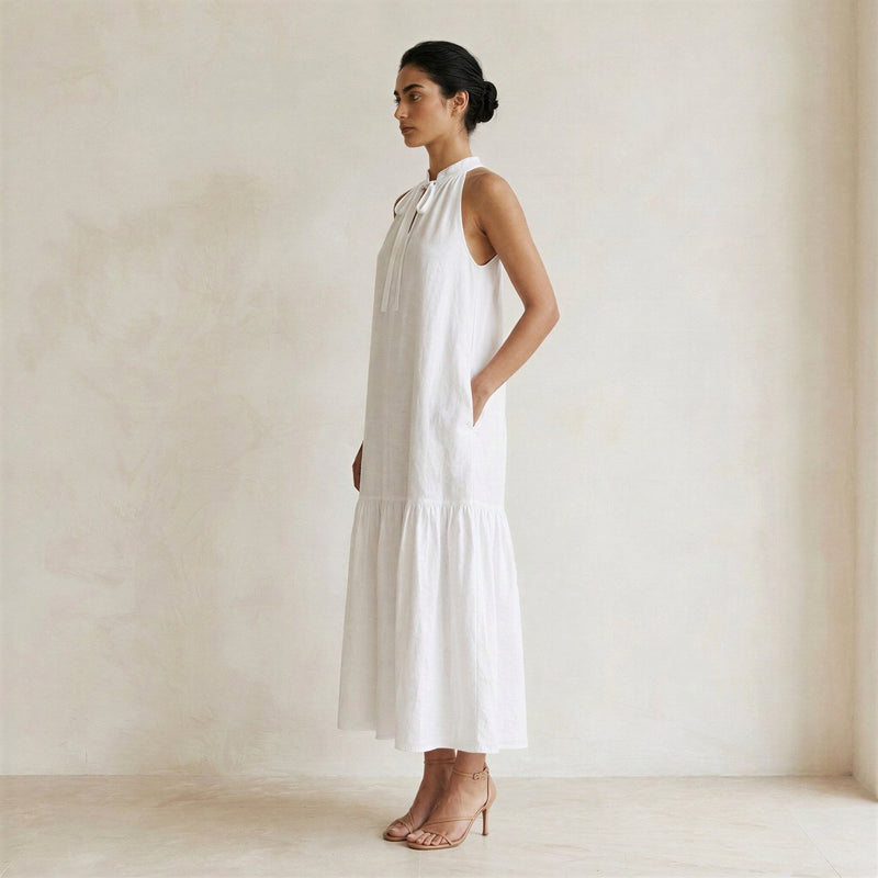 white cotton halter neck dress White Cotton Halter Neck Maxi Dress Medium