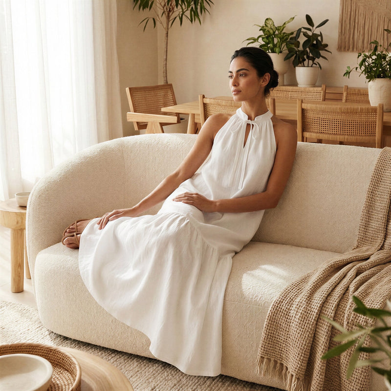 cotton halter neck dress White Halter-Neck Sleeveless Midi Tier 66