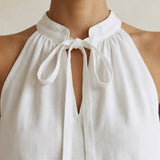 White Cotton Halter-Neck Sleeveless Midi Tier Dress