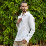 White Cotton Linen Full Sleeve Relaxed Shirt