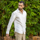 White Cotton Linen Full Sleeve Relaxed Shirt