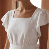 White Cotton Open-Back Fit and Flare Knee Length Dress
