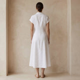 White Cotton Paneled A-Line Midi Dress