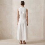 White Cotton Paneled Sleeveless Maxi Dress