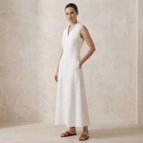 White Cotton Paneled Sleeveless Maxi Dress