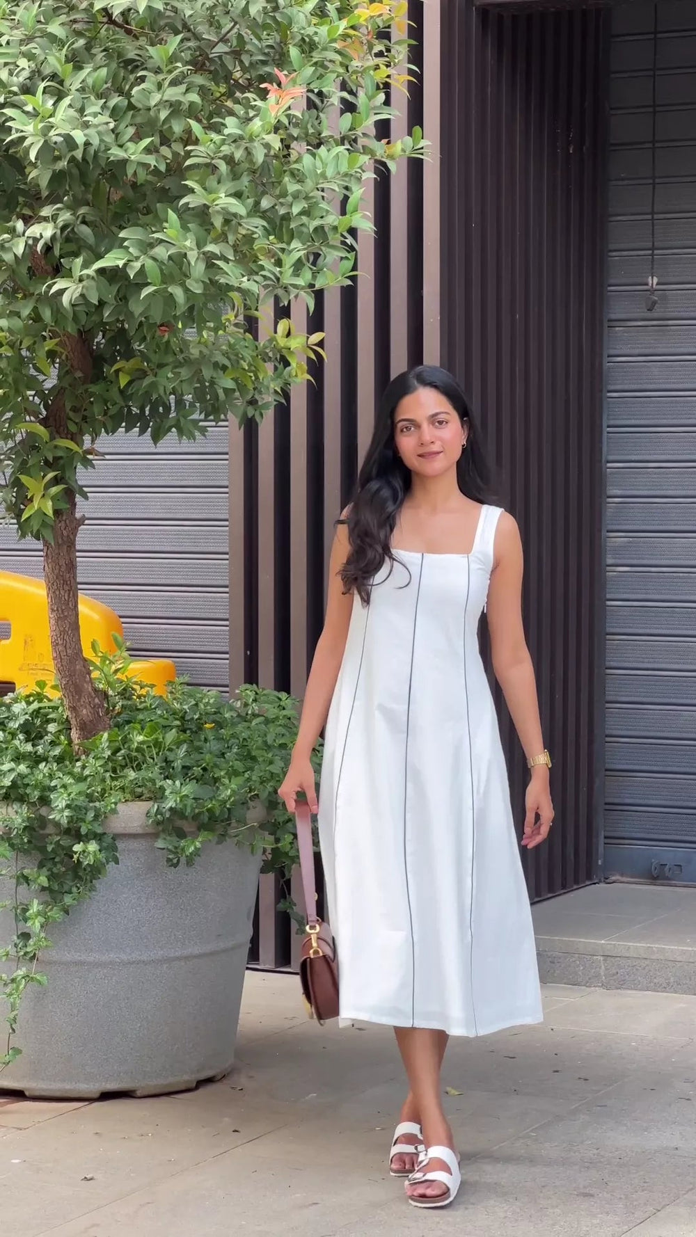 Buy White Cotton Poplin Paneled Midi Dress Online at