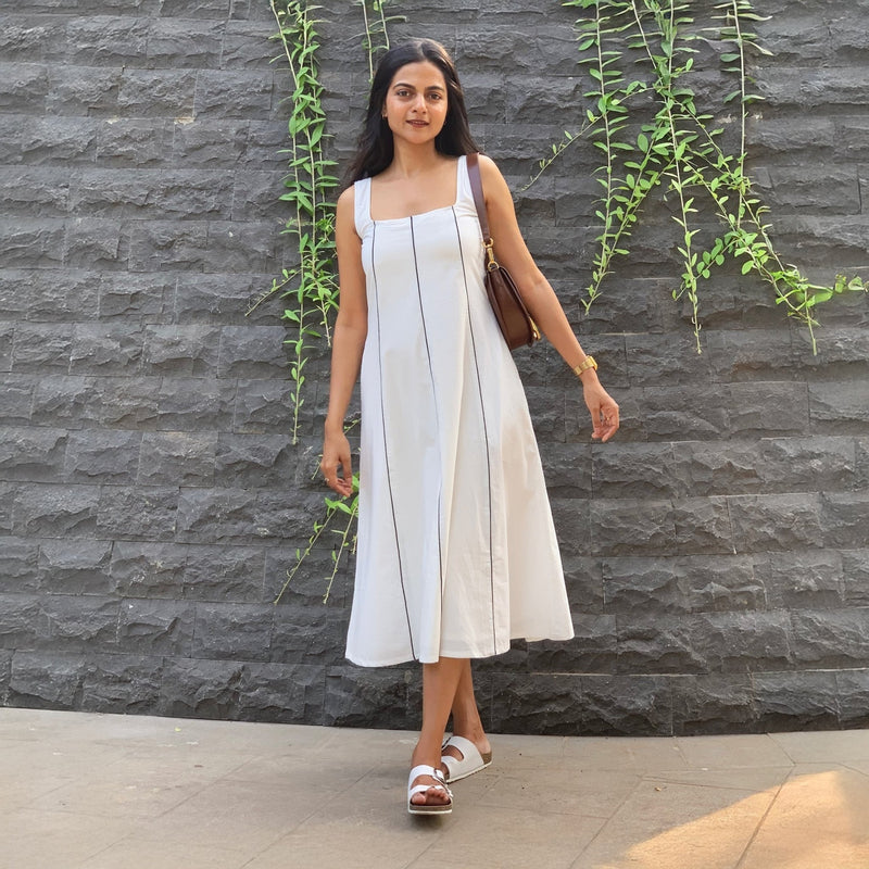 Buy White Cotton Poplin Paneled Midi Dress Online at SeamsFriendly Buy White Cotton Poplin Paneled Midi Dress Online at SeamsFriendly