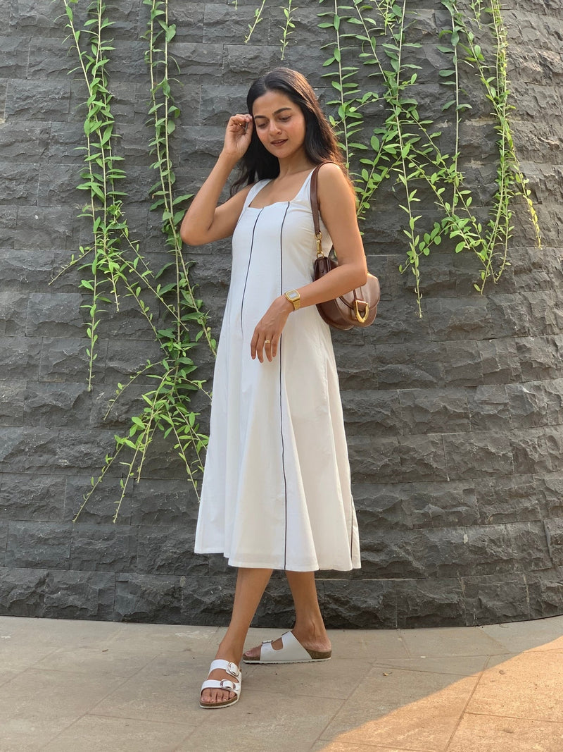 White Cotton Poplin Paneled Midi Dress 34" / Regular (5'2" - 5'6") White Cotton Poplin Paneled Midi Dress 34" / Regular (5'2" - 5'6")