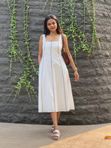 White Cotton Poplin Paneled Midi Dress